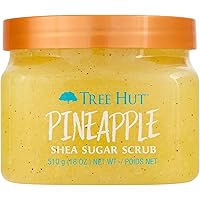 T H Tree Hut Shea Sugar Body Scrub Pineapple,18oz, With Single Fragrance-Free Makeup Remover Cleansing Towelette