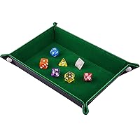 SIQUK Double Sided Dice Tray Folding Rectangle PU Leather and Dark Green Velvet Dice Holder