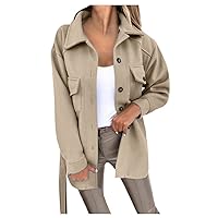 Fall Jackets for Women 2023 Lapel Collar Button Down Pea Coat Short Classic Belted Trench Coat Fashion Outerwear Tops