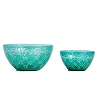 French Lily Emerald Glass Salad Bowls Set of 2, Glass Bowl Set, Glass Bowls, Salad Bowls, Salad Glass Bowls, Glass Bowls for Kitchen, Glass Salad Bowls Set of 2