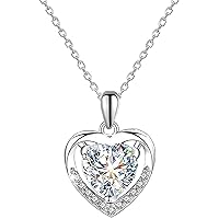 Suyi Heart Necklace 925 Sterling Silver Necklaces for Women Cubic Zirconia Pendant Necklace for Women Girls