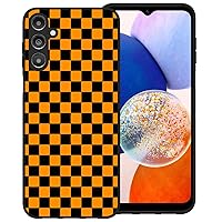 Phone Case for Samsung Galaxy A14 5G/4G, Orange Black Grid Plaid Regular Lattice Checkered Checkerboard Cute Shockproof Protective Anti-Slip Soft Cover Shell