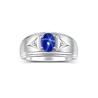 Rylos Men's Rings 14K White Gold Classic 8X6MM Oval Gemstone & Sparkling Diamond Designer Ring - Color Stone Birthstone Rings, Sizes 8-13. Elevate Your Style with Timeless Sophistication!