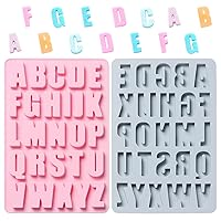 2 Pieces Large Size Silicone Alphabet Letter Molds Set Non-stick Candy and Chocolate Molds (Blue and Pink)