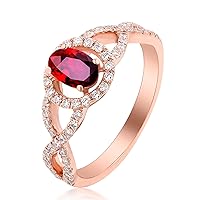 Real Gold Ruby Halo Ring for Women Lab Created Oval Ruby Diamond Engagement Wedding Infinity Ring for Bridal Set