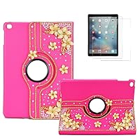 STENES Bling Case Compatible with Samsung Galaxy Tab S9 FE Plus (2023) - Stylish - 3D Handmade Crystal Gold Flower Leaf 360 Degree Rotating Stand Case with Smart Cover Auto Sleep/Wake- Rose