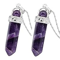 TUMBEELLUWA Crystal Point Necklaces Hexagonal Prism Stone Pendants with Chain Healing Jewelry Pack of 2