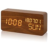 ottostyle.jp Mezzo Wood Style LED Digital Table Clock, Brown, Wood Grain Style, Cube Type, 3 Modes Switching Display, Alarm, Calendar, Brightness Adjustment, USB Outlet, Battery