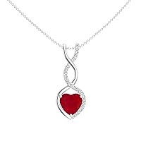Natural Ruby Infinity Heart Shaped Pendant with Diamond for Women in Sterling Silver / 14K Solid Gold