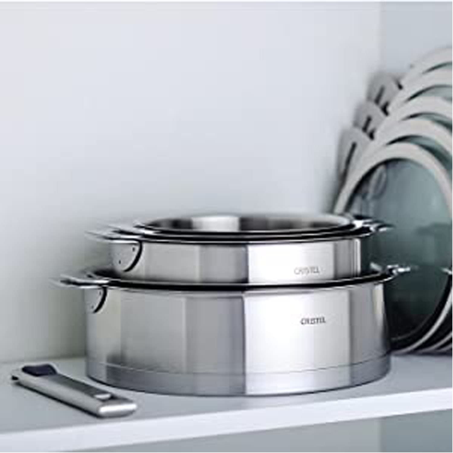 Cristel C14QLKSAPA Strate Set with 1 qt Saucepan with Lid, long handle and 2 grips (5 Piece), Silver