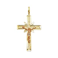 14K 2T Religious Crucifix Pendant | 14K Two Tone Gold Christian Jewelry Jesus Pendant Locket For Women Men | 20 mm x 18 mm Gold Chain Pendants | Weight 0.8 grams
