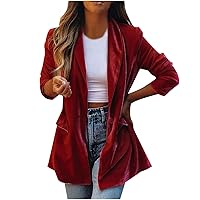 Women's Solid Long Sleeve Velvet Blazer Jacket Open Front Cardigan Coat with Pockets Fashion Casual Blazers Outerwear
