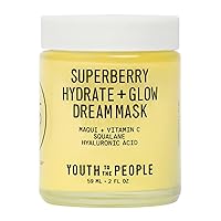 Superberry Glow Dream Mask - Brightening Overnight Face Mask + Hyaluronic Acid Night Moisturizer with Vitamin C & Squalane Oil for Even Skin Tone - Clean, Vegan Skincare