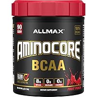 ALLMAX AMINOCORE BCAA, Fruit Punch - 945 g Powder - 8.18 Grams of BCAAs Per Serving - with B Vitamins - No Fillers or Non-BCAA Aminos - Sugar Free - 90 Servings