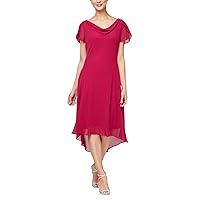 S.L. Fashions Women's Midi Cowl Neck Dress with Flutter Sleeve and Embellishment at Shoulder