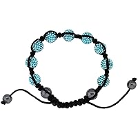 Aquamarine Blue Color Crystal Ball Macrame Bead Bracelet for Men and Women Hematite Beads Adjustable Unisex 3/8 in. (10 mm) Wide