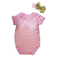 Petitebella Gold Polka Dots Pink Cotton Bodysuit Romper Set for Baby Nb-18m