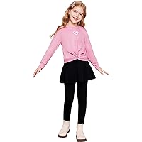 Girls Skirt Set Casual Long Sleeve Cute Heart Print Twist Front Tops and Pant Skirts Fall Trendy 2 Piece Outfits