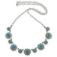 NOVICA Handmade Turquoise Flower Necklace Floral .925 Sterling silver Natural Blue Pendant Mexico Taxco 'Aztec Star'
