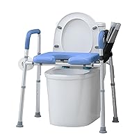Raised Toilet Seat with Armrests and Padded Seat, Elevated Toilet Seat Riser for Elderly and Disabled, Adjustable Height, Blue