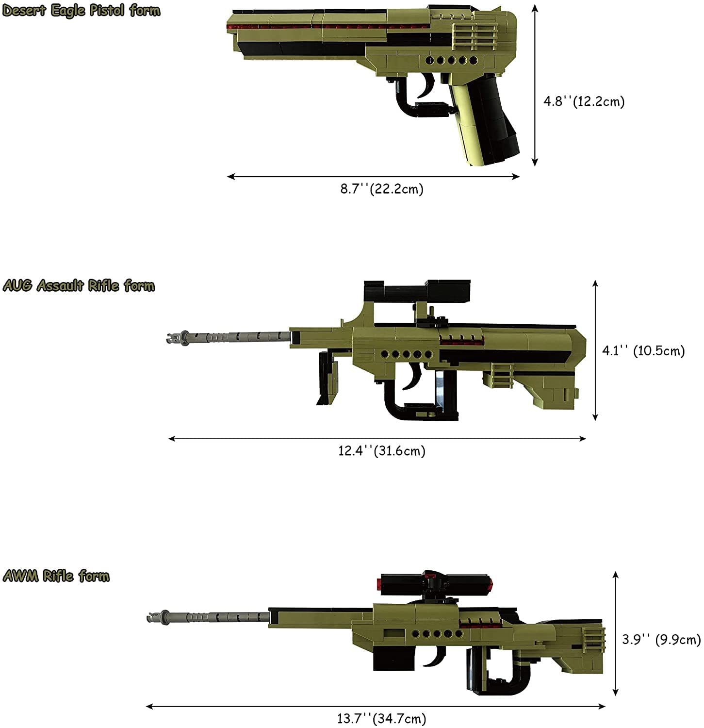 QMAN Building Block Gun, 3-in-1 Simulation Blaster Building Blocks with Bullets Military Weapon Building Set Model for Kids,202 PCS