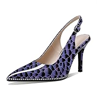 Zamikoo Women Beaded Pumps High Heel Slingback Pointed Toe Slip On 3.5 Inch Stilettos Ankle Strap Adjustable Buckle Patent Leather US Size 5 -Size 13