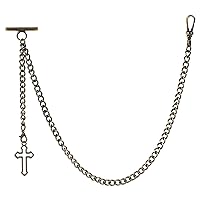 Albert Chain Pocket Watch Chain Fob Chain for Men Cross Pendant Design Medal Fob with T Bar Swivel Clasp