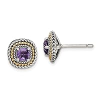 925 Sterling Silver With 14k Accent Amethyst Square Post Earrings Measures 10x10mm Wide Jewelry for Women