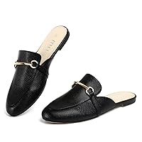 MUSSHOE Mules for Woman Buckle Flats Comfortable Slip on Women Mules Flats Shoes Backless Loafers