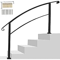 Transitional Handrail 5-Step Handrail Fits 1 or 5 Steps Black Stair Rail Wrought Iron Handrail with Installation Kit Hand Rails for Indoor Outdoor Steps (5 Feet, Black)