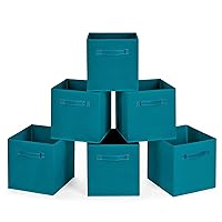 MaidMAX Cloth Storage Bins, Set of 6 Foldable Collapsible Fabric Cubes Organizers Basket with Dual Handles for Gift, Teal