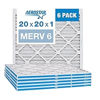 Aerostar 20x20x1 MERV 6 Pleated Air Filter, AC Furnace Air Filter, 6 Pack (Actual Size: 19 3/4