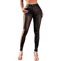 Womens Faux Leather Pants PU Coated Legging Womens Stretchy Jeggings Faux Leather Legging Pants with Pockets
