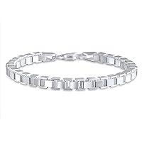 Men's Solid Heavy Thick Strong Forzata Franco Square Venetian Fancy Box Link Chain Bracelet For Men Teen .925 Sterling Silver Made In Italy 8 8.5 9 Inch