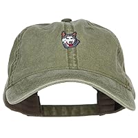 Siberian Husky Embroidered Washed Buckled Cap