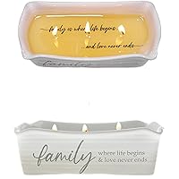 Pavilion - Family Where Life Begins & Love Never Ends - 12 oz Wax Reveal Secret Surprise Message Triple-Wick Jasmine Tranquility Scented Candle Housewarming Apartmentwarming New Home Gift Present
