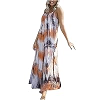 Summer Dresses for Women 2024, Vest Swing Temperament Spaghetti Strap Sundress Loose Elegant Print Long Ankle Skirts