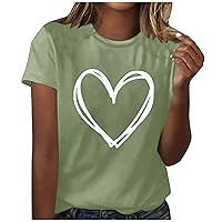 Heart Print T-Shirts for Women Short Sleeve Basic Graphic Tees Summer Tops Casual Loose Lightweight Crewneck Tunic Blouses