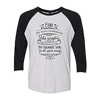 Christian He Will Command His Angels.Psalm 91:11 Ladies Baseball Tee Black
