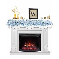 Spring Mantel Scarf, Plants Blue Eucalyptus Leaves Fireplace Mantel Scarf Mantel Shelf Top Scarf Runner for Seasonal Holiday Decorations Indoor Home Living Room (90 × 17 inches)