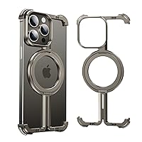 for iPhone 15 Pro Max Case, Minimalist Design, Metal Frameless, Built-in Kickstand, iPhone 15 Pro Max Case with MagSafe, Heavy Duty Shockproof Bumper Case for iPhone 15 Pro Max, Titanium