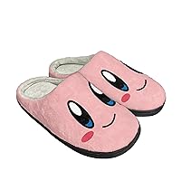Anime Kirby Fuzzy Slippers Closed Toe Open Back Slippers with Rubber Sole House Slippers Non-Slip Indoor Plush Shoes Men