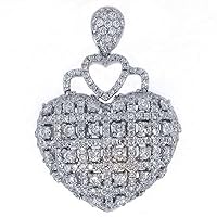 14k White Gold Brilliant Round Diamond Heart Pendant 2.30 Carats