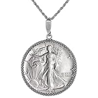 Sterling Silver Half Dollar Coin Necklace Illusion Diamond 20 inch