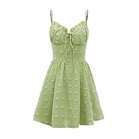 Dresses for Women Women's Dress Swiss Dot Frill Trim Knot Front Cami Dress Dresses (Color : Lime Green, Size : X-Small)