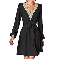 Fashion Dresses for Women 2024,Womens Casual V Neck Short Sleeve Solid Color Dress Long Sleeve Midi Dress for W