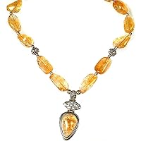 Citrine Beaded Necklace with Central Pendant - Sterling Silver