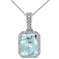 Silver City Jewelry 10K White Gold Diamond Natural Color Gemstone Pendant Octagon 9x7 mm