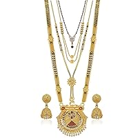 Presents Traditional One Gram Gold Plated Combo of 4 Necklace Pendant 30 Inch Long and 18 Inch Short Mangalsutra/Tanmaniya/Nallapusalu with 1 Pair of #Aport-1954