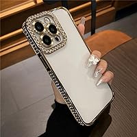 ENILSA Luxury Plating Glitter Diamond Rhinestones Transparent Phone Case for iPhone 15 11 12 13 14 Pro Max Soft Silicone Bumper Cover,Gold,for iPhone 14 Pro